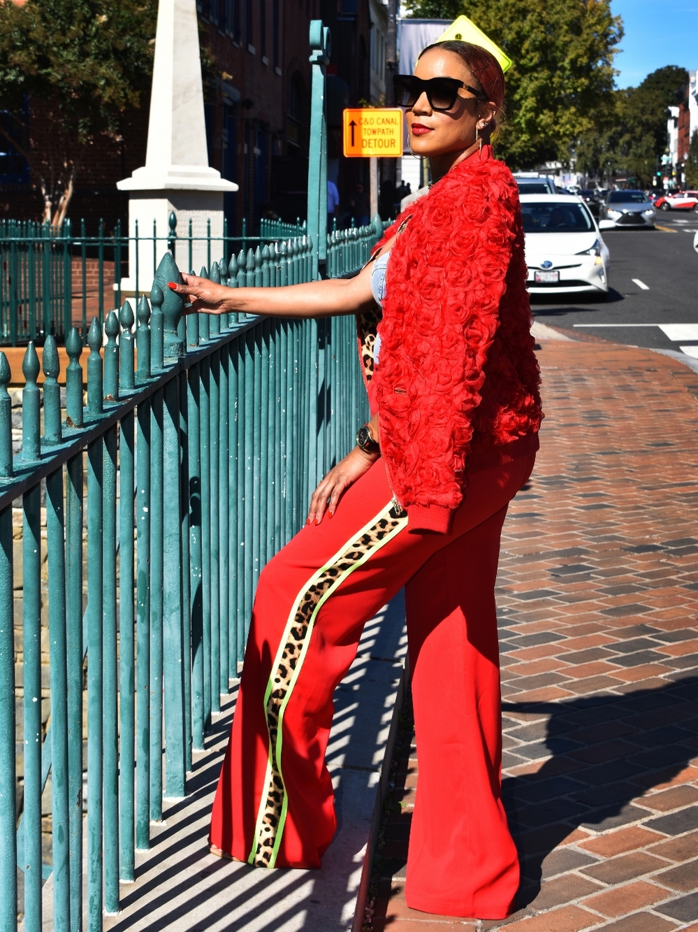 e.Laniese Red Wide-Leg Track Pants - Picture 3 of 3